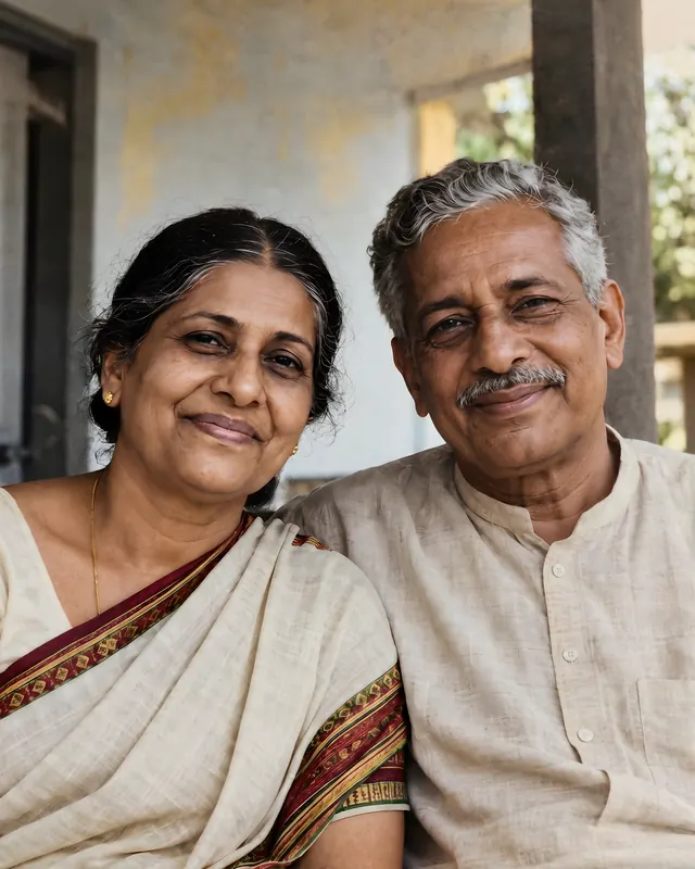An older couple on a veranda, after: the print restored and colorized.